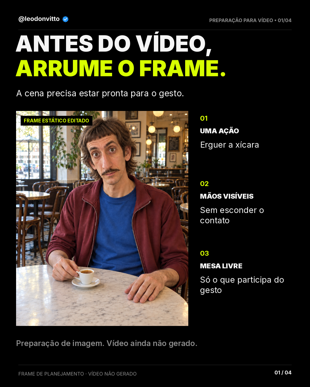 Antes de animar, olhe para o frame parado. — slide 1 de 4