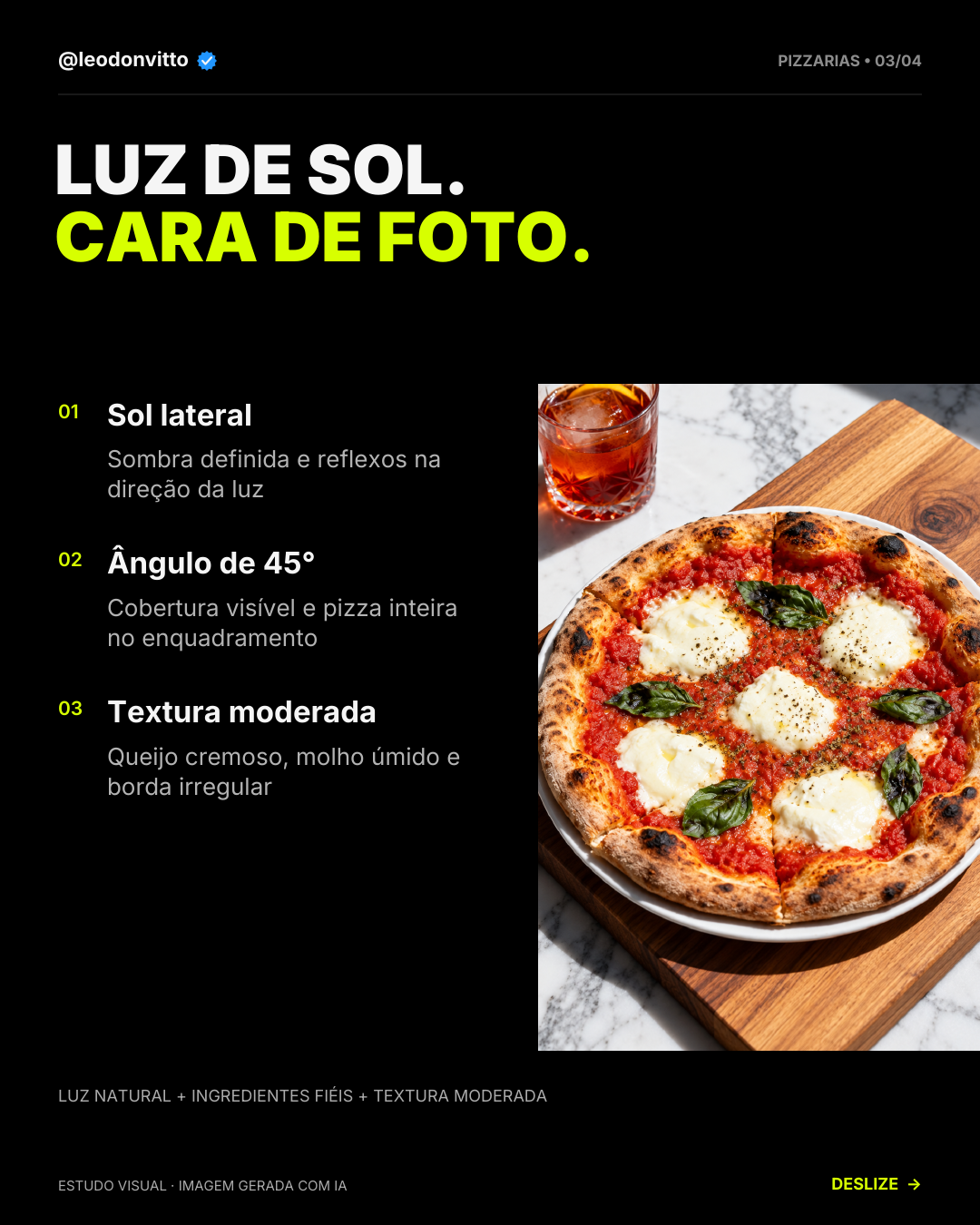 Pizza: luz de sol e textura natural. — slide 3 de 4