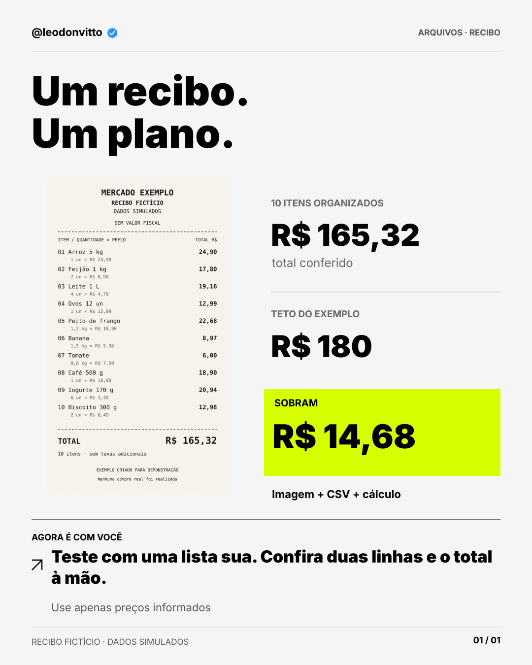 Um recibo. um plano. — slide 1 de 1