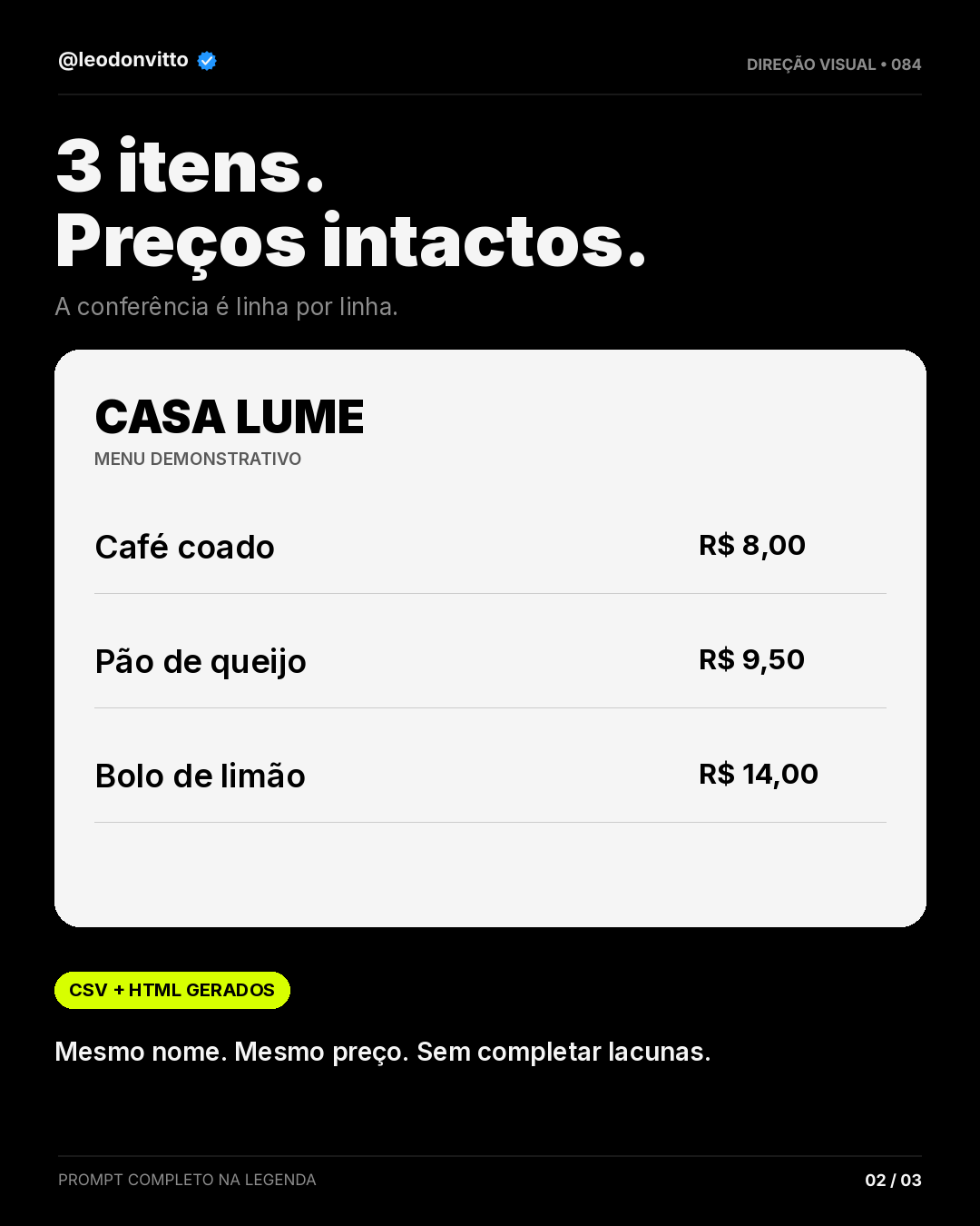 Cardápio fotografado → dados editáveis — slide 2 de 3