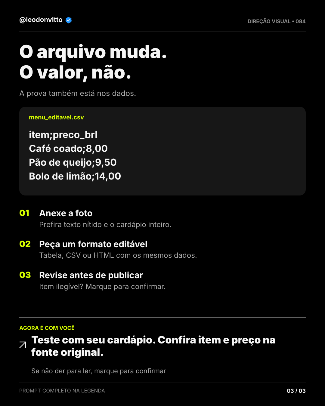 Cardápio fotografado → dados editáveis — slide 3 de 3