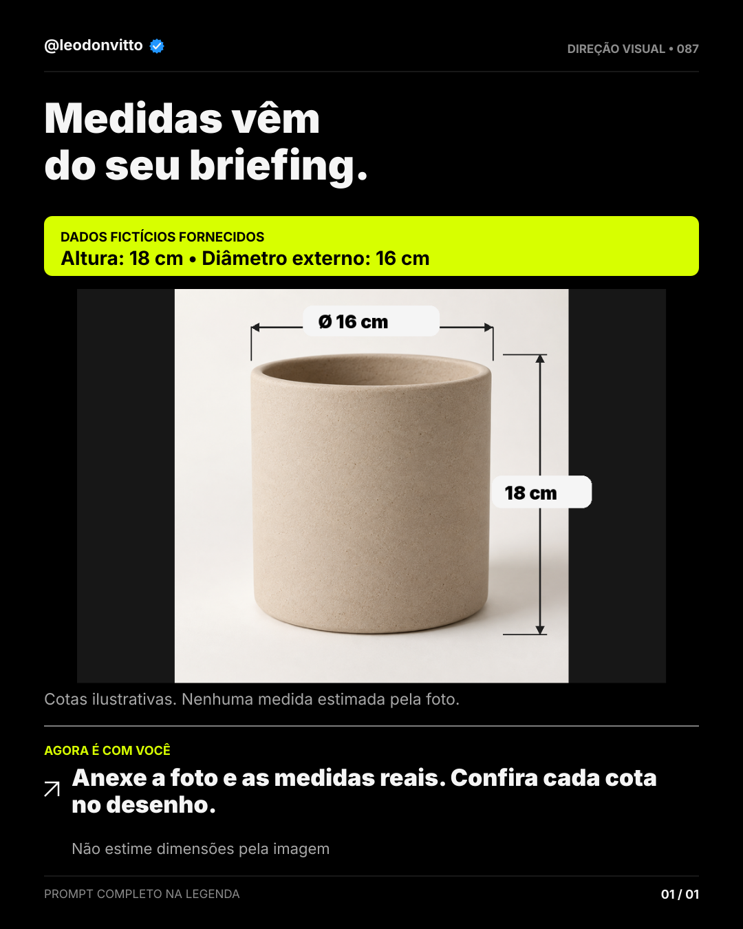 Produto + medidas → guia dimensional — slide 1 de 1
