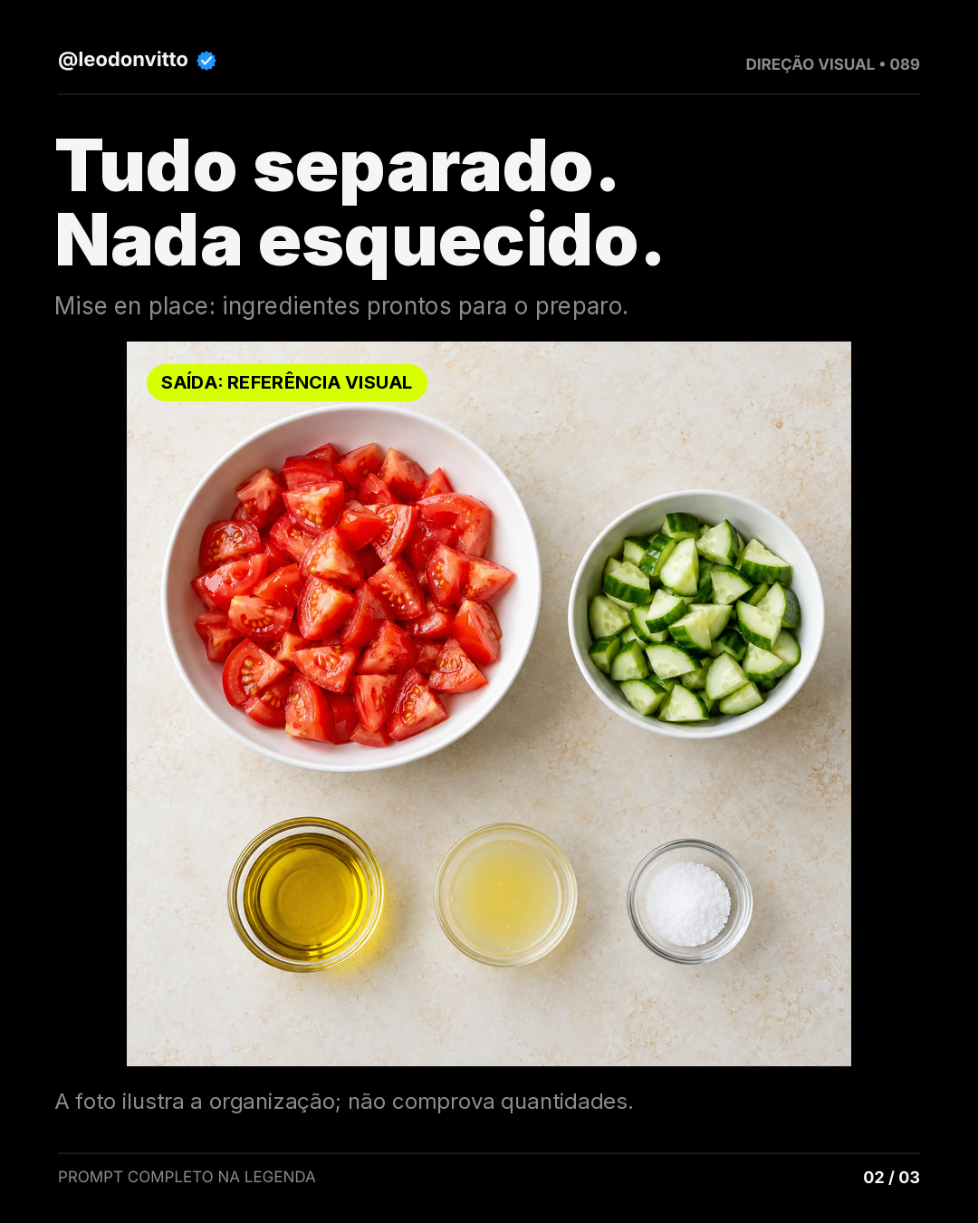 Receita fictícia → mise en place visual — slide 2 de 3