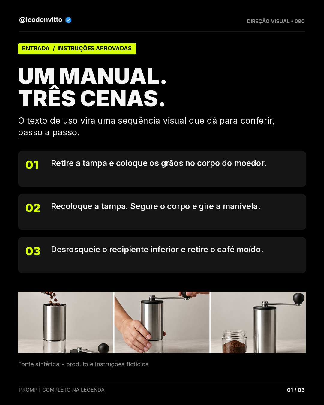 Manual de produto → guia visual — slide 1 de 3