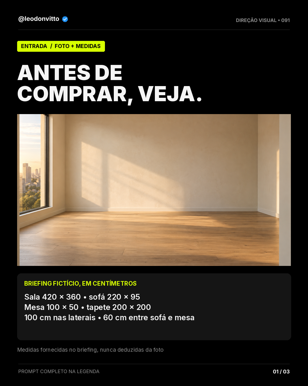Foto de sala → simulação de mobiliário — slide 1 de 3