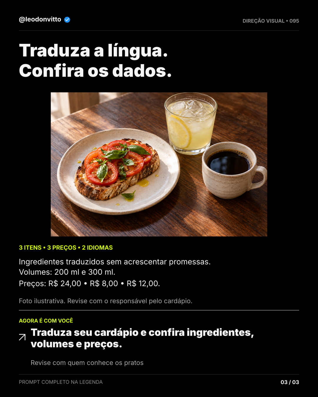 Cardápio → versão bilíngue — slide 3 de 3